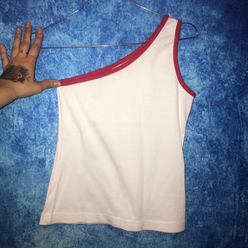 One Shoulder Girl Next Door White Top with Red